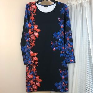 Venus Black/Red/Blue Long Sleeve Floral Dress